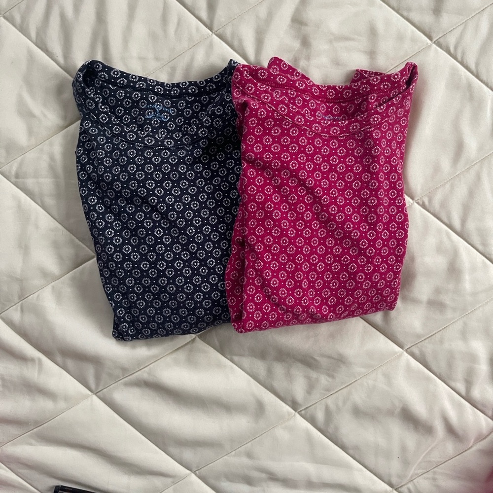 2 Lands' End 💯%cotton Navy and White cherry red and white Floral Tops